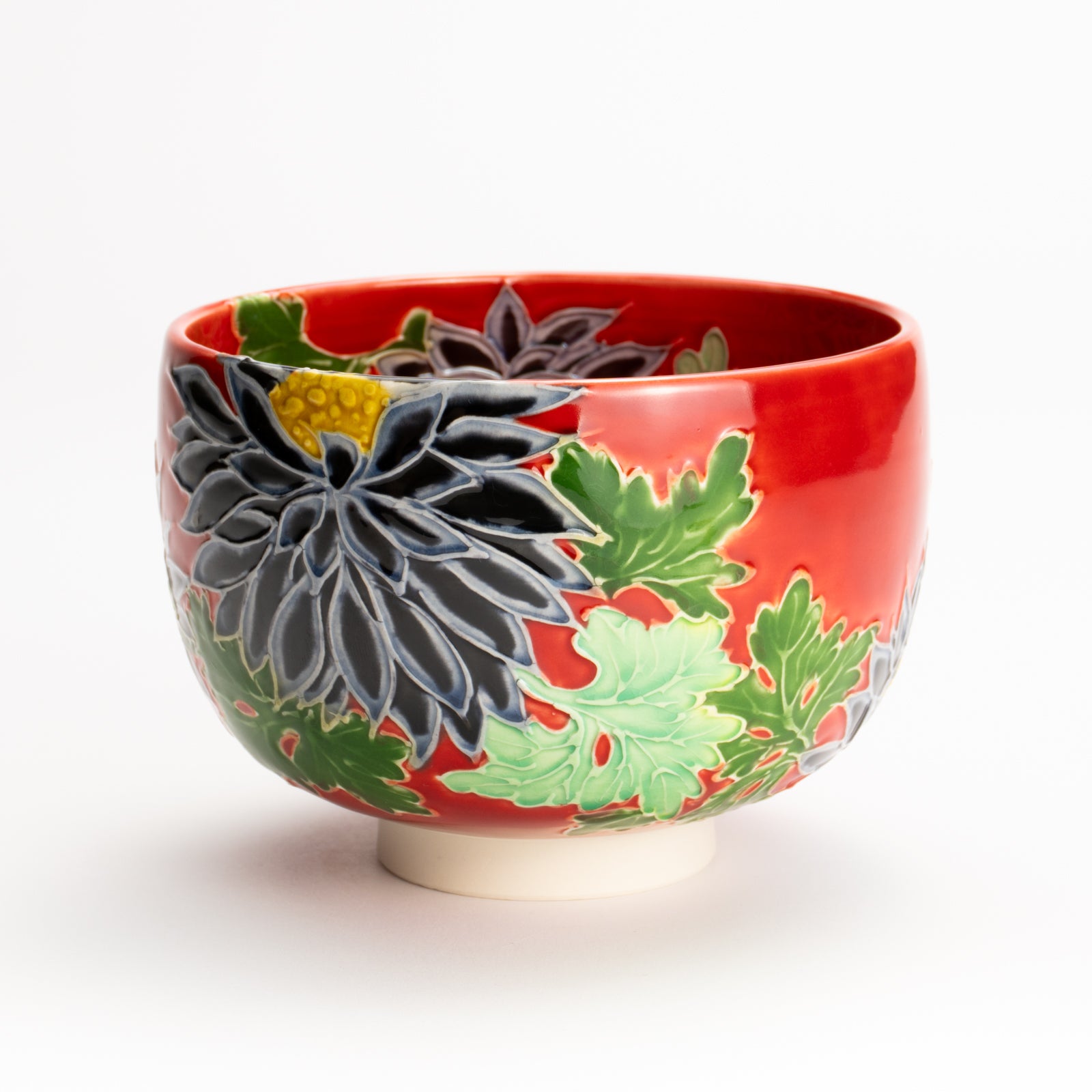 抹茶碗　朱交趾"黒菊"　一如 KOTOPOTTER