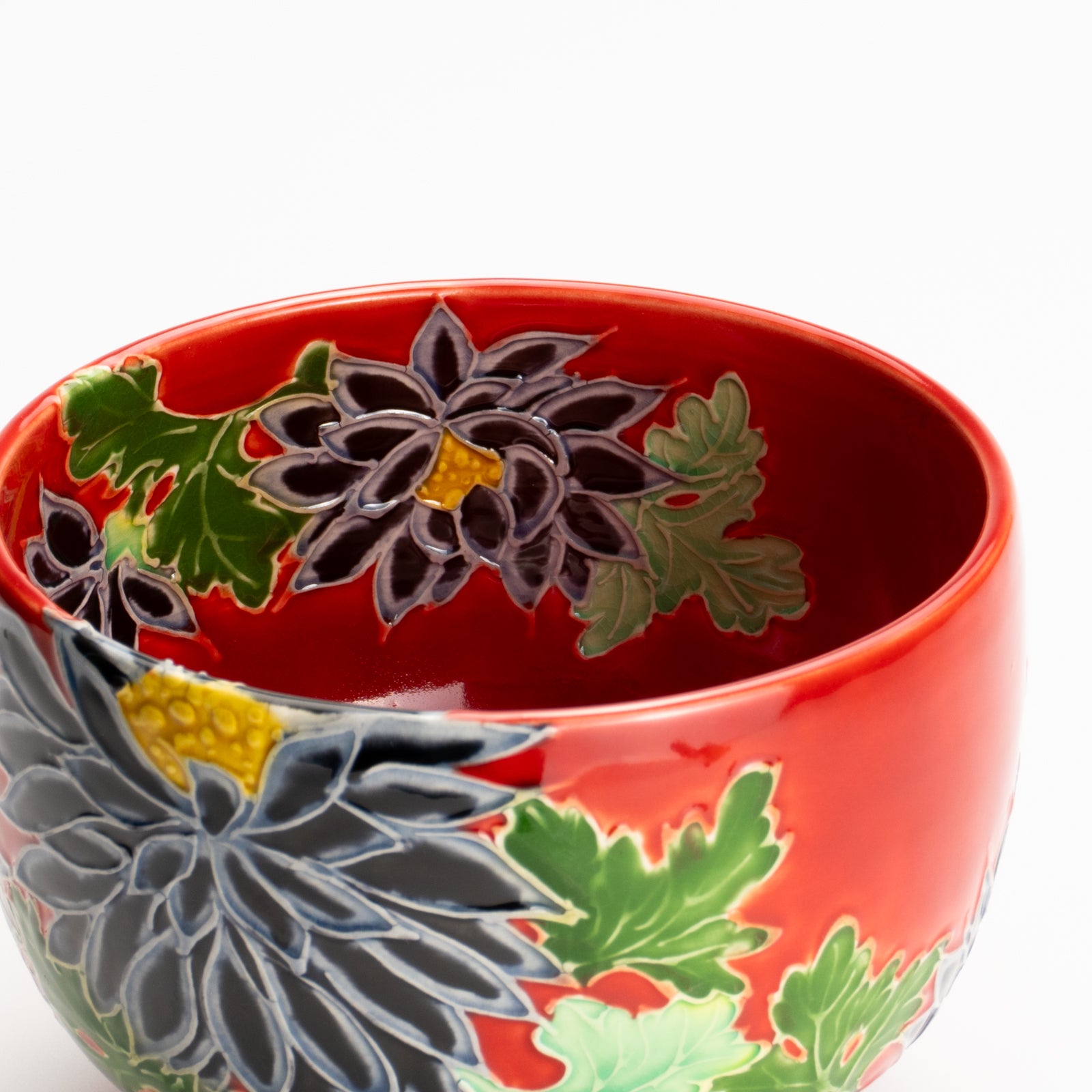 抹茶碗　朱交趾"黒菊"　一如 KOTOPOTTER
