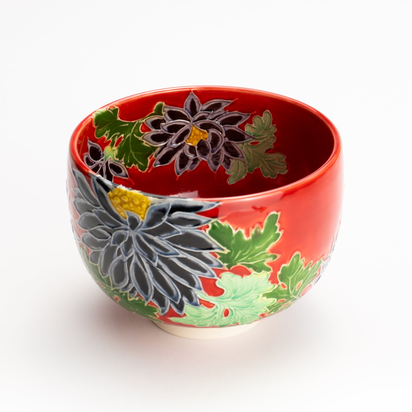 抹茶碗　朱交趾"黒菊"　一如 KOTOPOTTER