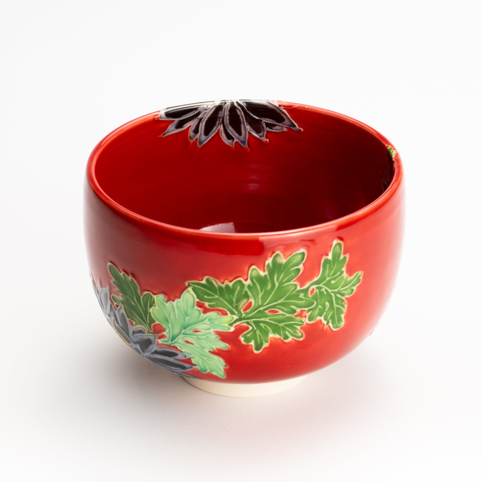 抹茶碗　朱交趾"黒菊"　一如 KOTOPOTTER