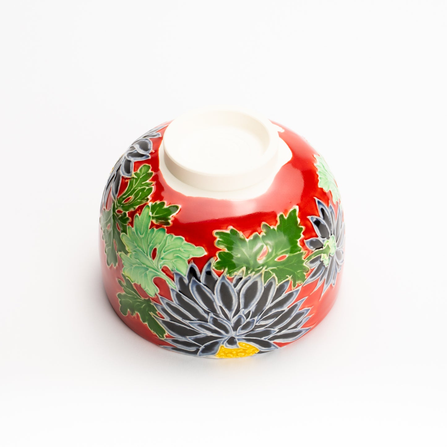 抹茶碗　朱交趾"黒菊"　一如 KOTOPOTTER