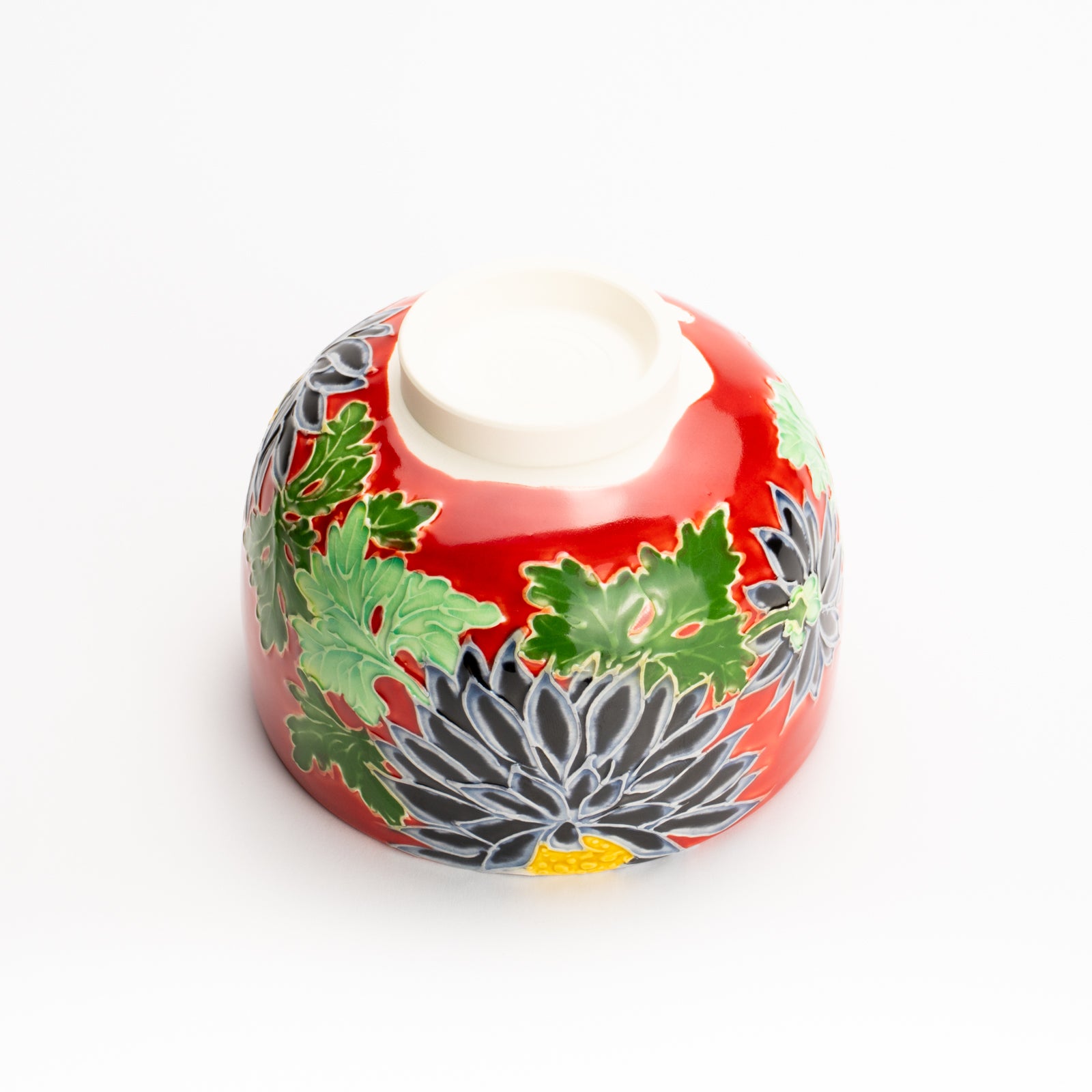 抹茶碗　朱交趾"黒菊"　一如 KOTOPOTTER