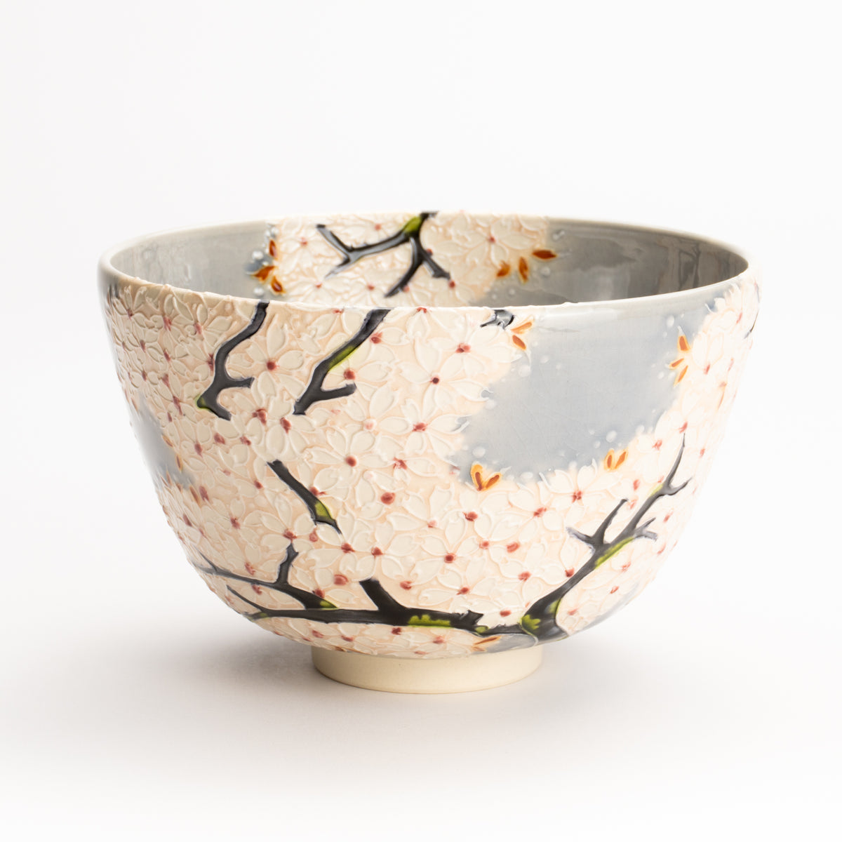 抹茶碗　淡紫交趾"桜に鹿"　一如 KOTOPOTTER