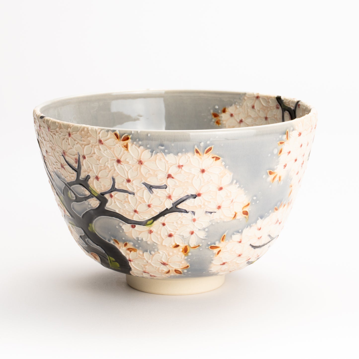 抹茶碗　淡紫交趾"桜に鹿"　一如 KOTOPOTTER