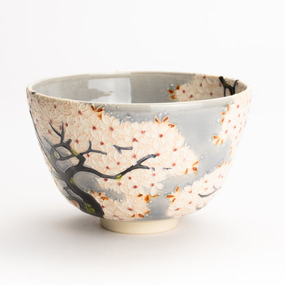 抹茶碗　淡紫交趾"桜に鹿"　一如 KOTOPOTTER
