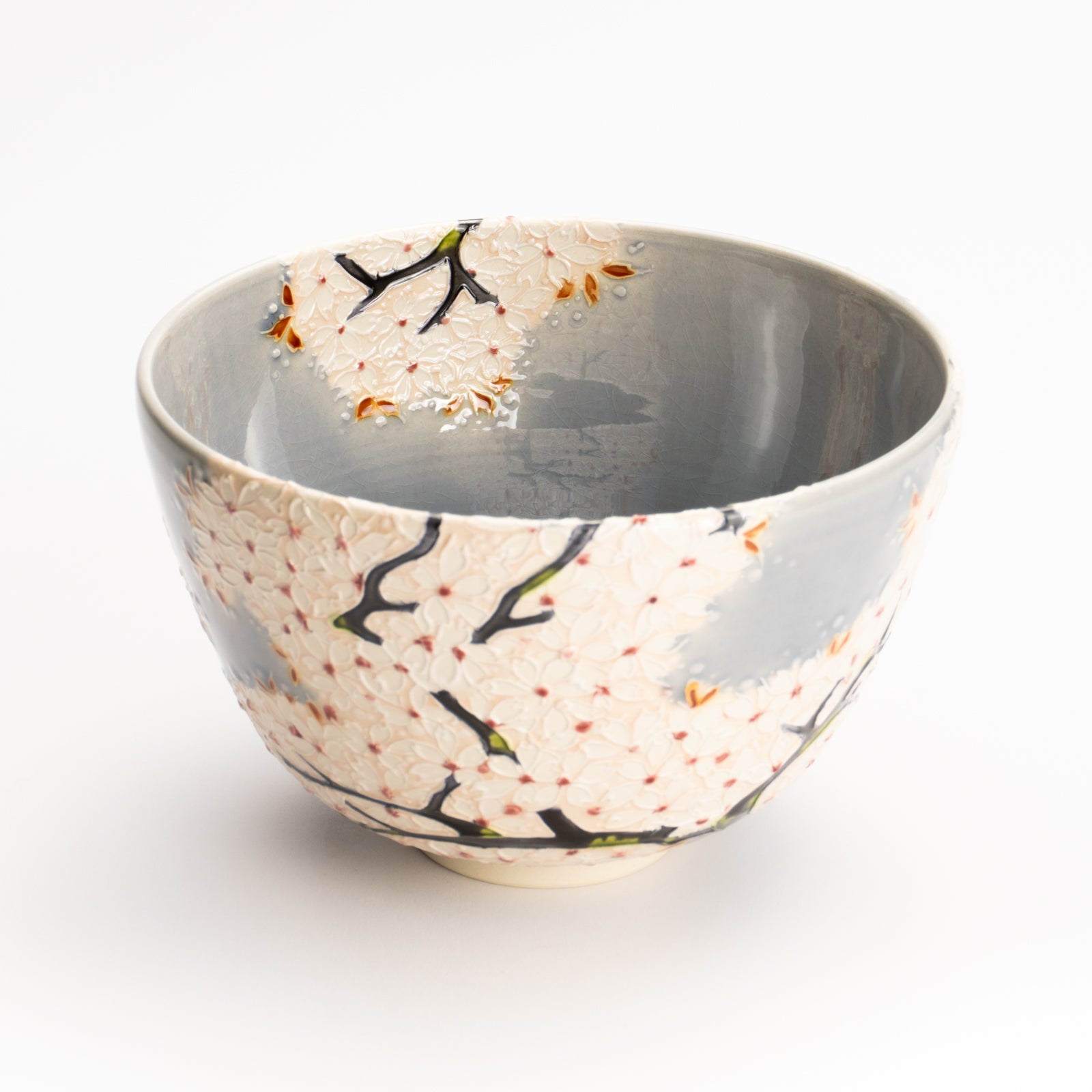 抹茶碗　淡紫交趾"桜に鹿"　一如 KOTOPOTTER