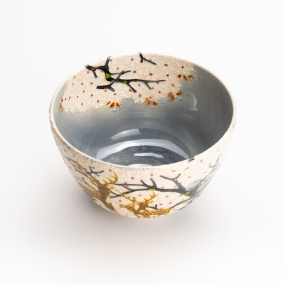 抹茶碗　淡紫交趾"桜に鹿"　一如 KOTOPOTTER