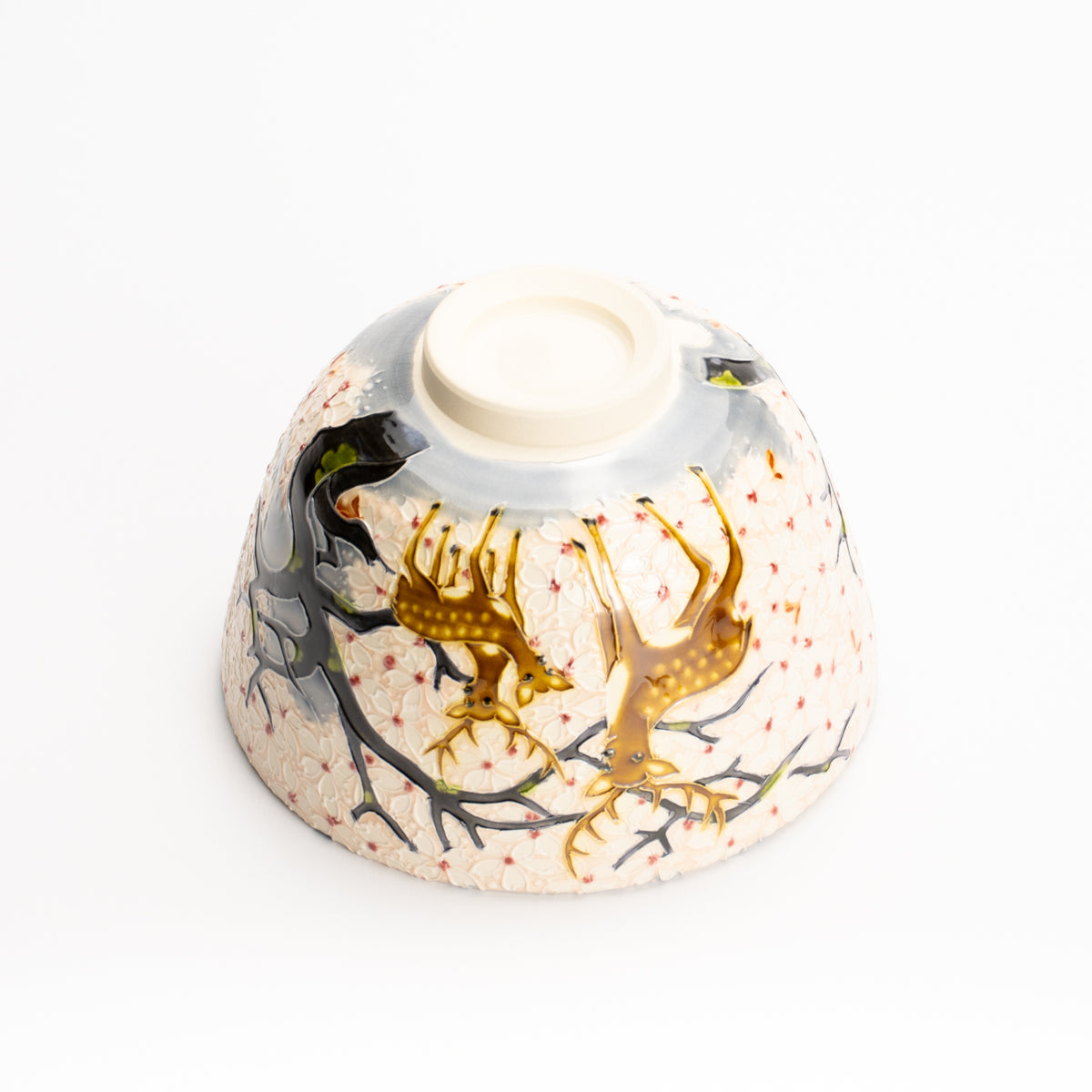 抹茶碗　淡紫交趾"桜に鹿"　一如 KOTOPOTTER