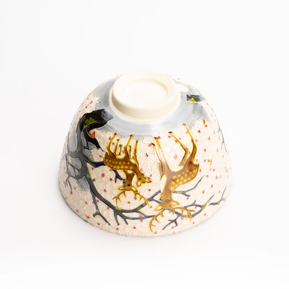 抹茶碗　淡紫交趾"桜に鹿"　一如 KOTOPOTTER