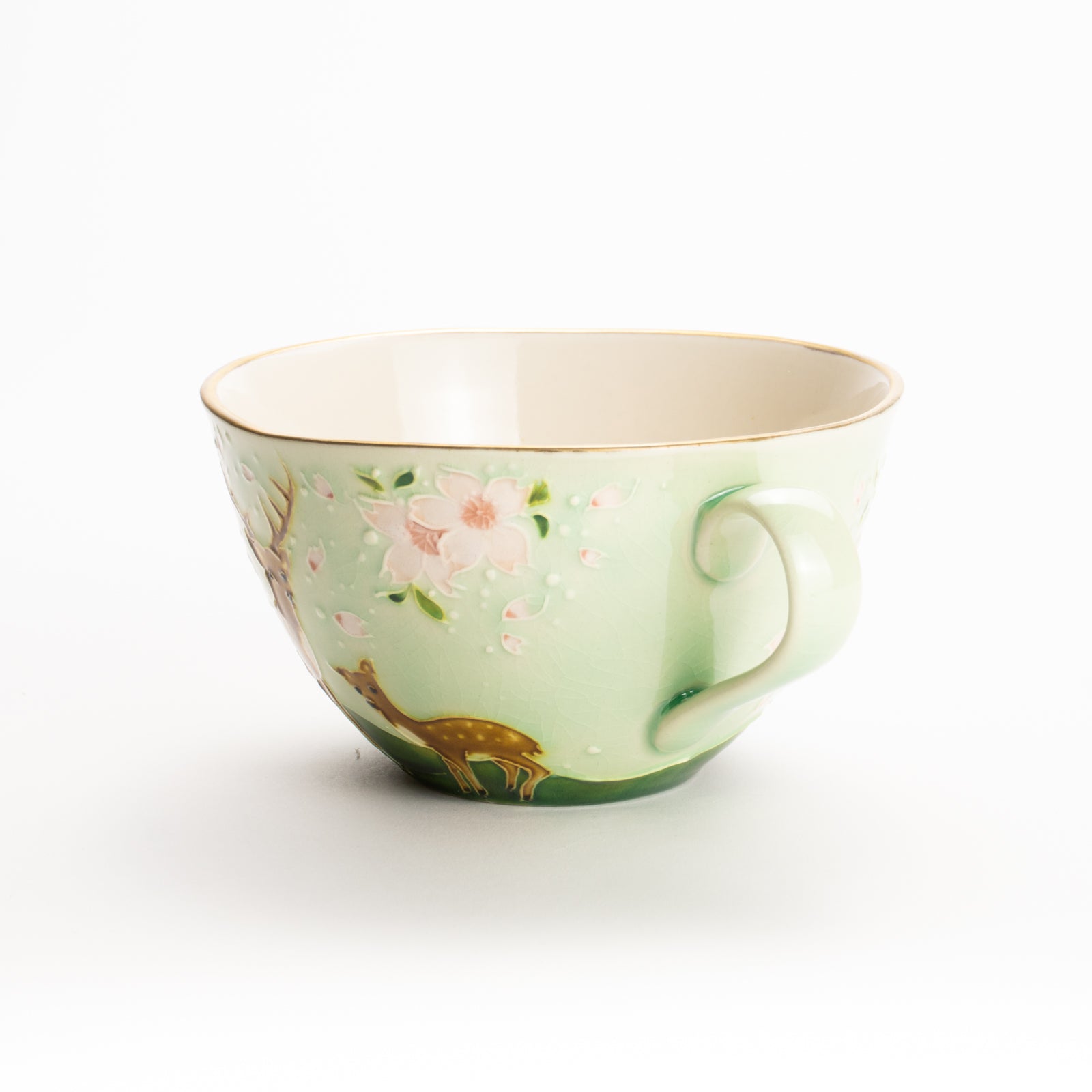 カップ&ソーサー　萌黄交趾"鹿に桜と観世水"B　一如 KOTOPOTTER