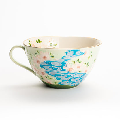 カップ&ソーサー　萌黄交趾"鹿に桜と観世水"B　一如 KOTOPOTTER
