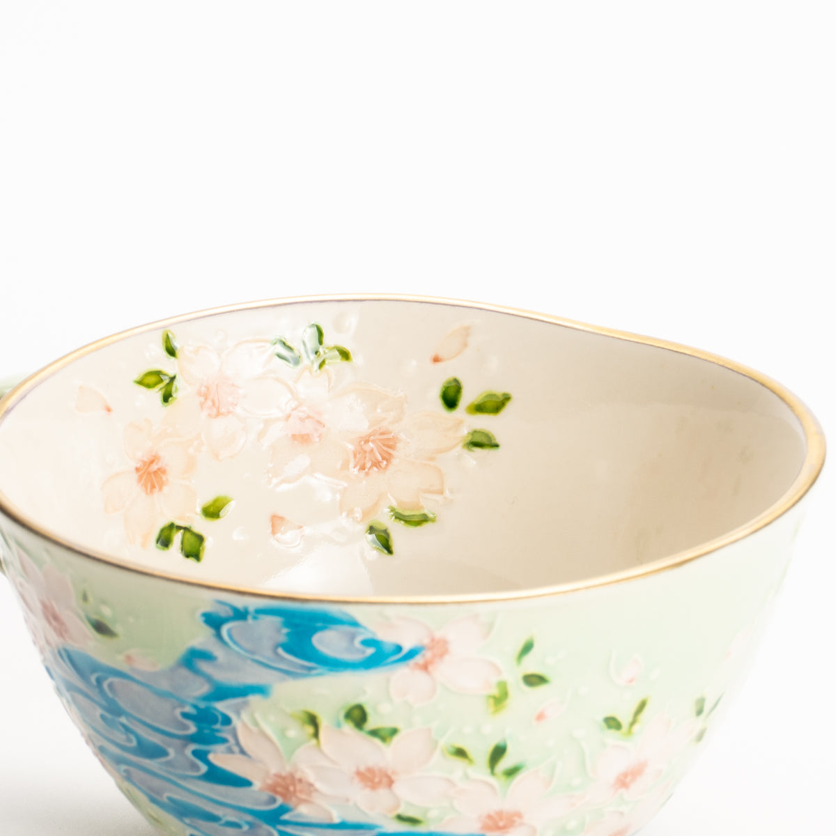 カップ&ソーサー　萌黄交趾"鹿に桜と観世水"B　一如 KOTOPOTTER