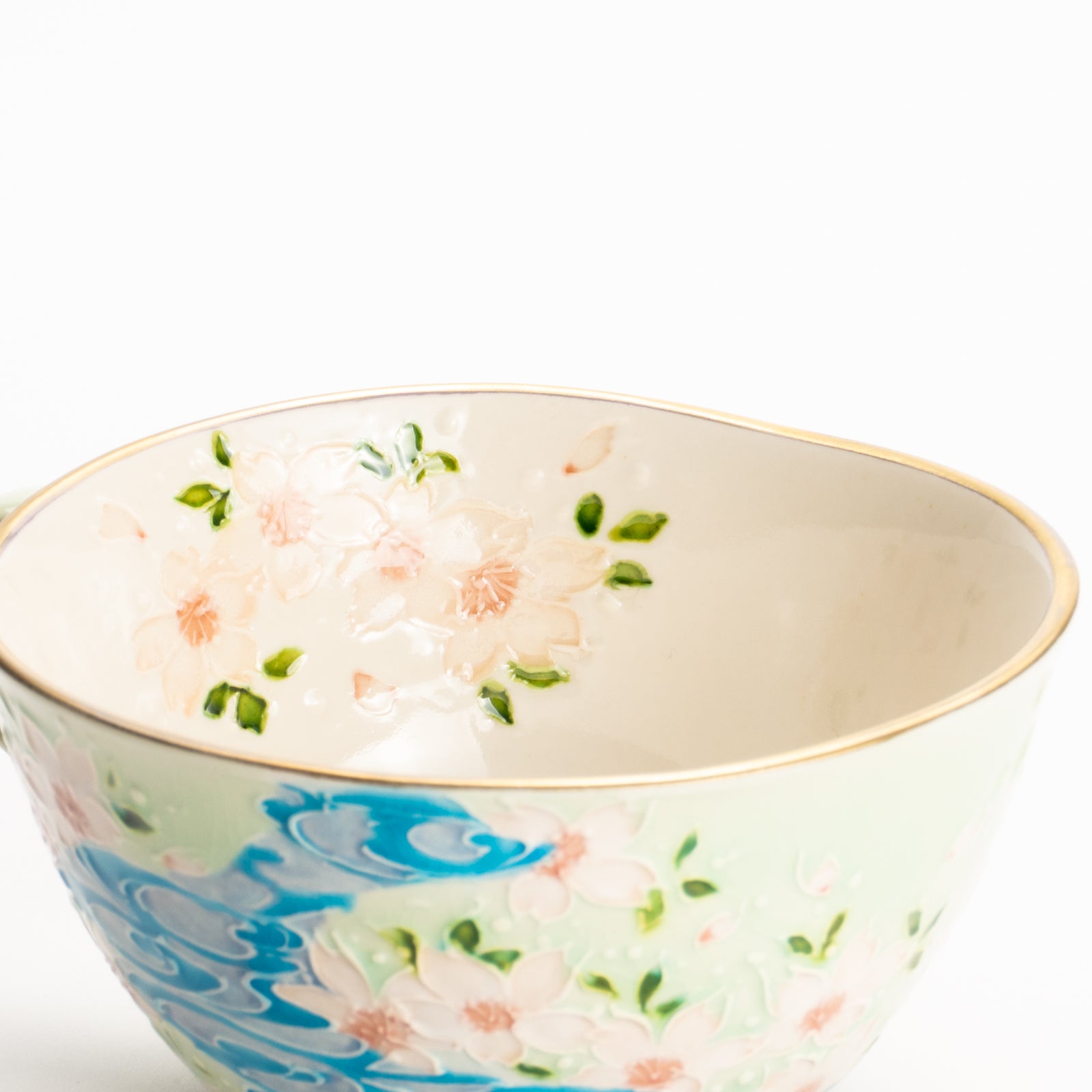 カップ&ソーサー　萌黄交趾"鹿に桜と観世水"B　一如 KOTOPOTTER