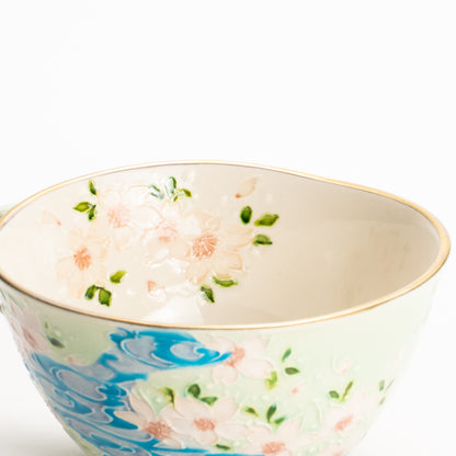 カップ&ソーサー　萌黄交趾"鹿に桜と観世水"B　一如 KOTOPOTTER