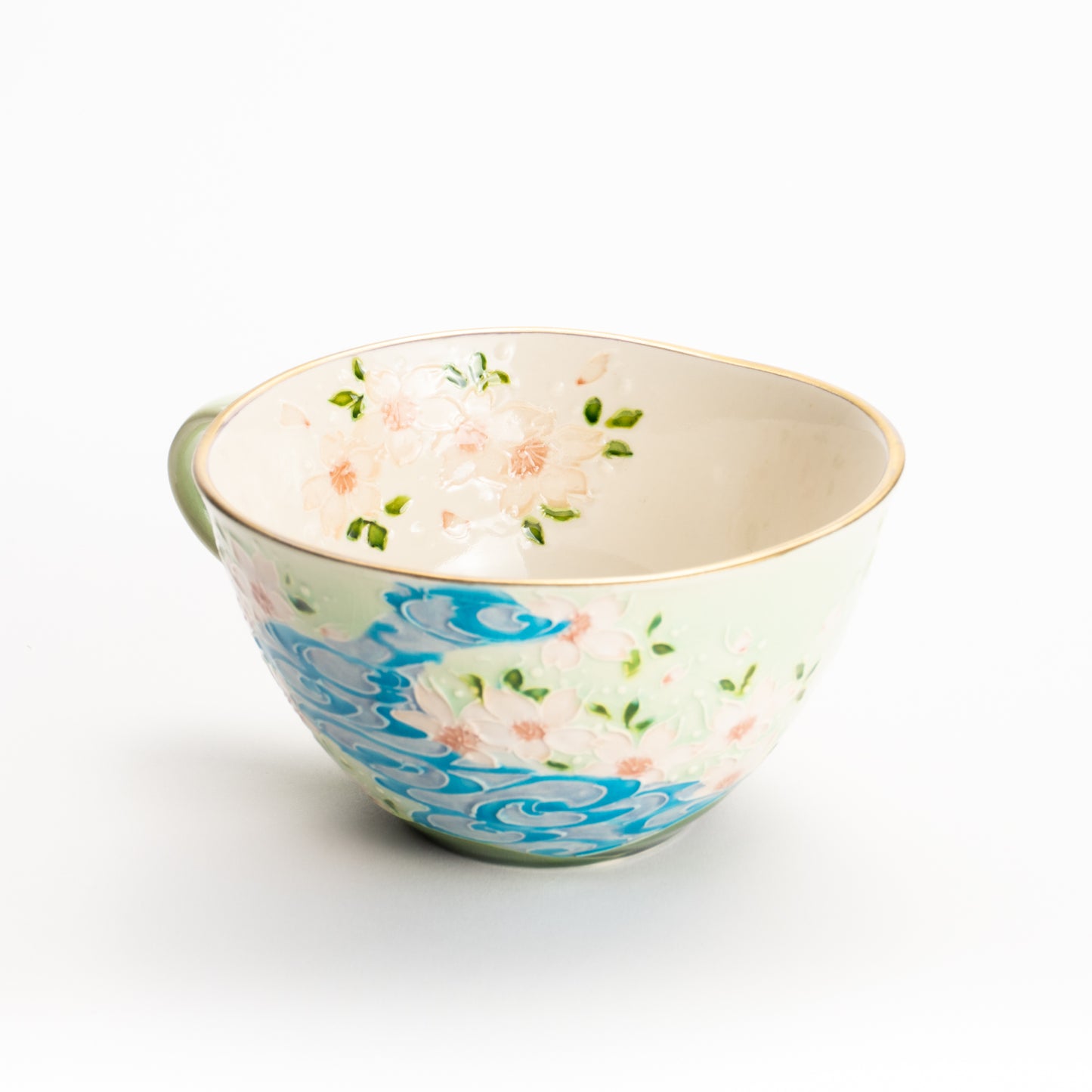 カップ&ソーサー　萌黄交趾"鹿に桜と観世水"B　一如 KOTOPOTTER