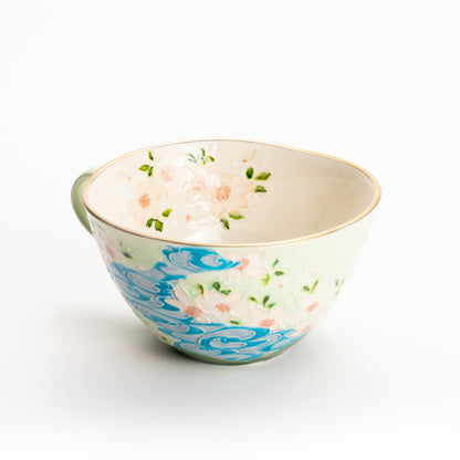 カップ&ソーサー　萌黄交趾"鹿に桜と観世水"B　一如 KOTOPOTTER