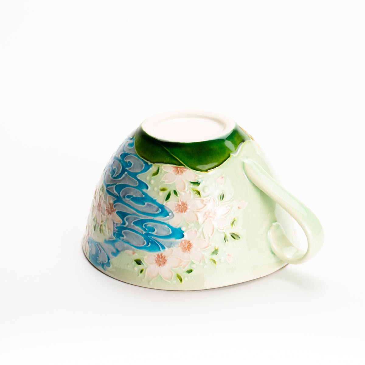 カップ&ソーサー　萌黄交趾"鹿に桜と観世水"B　一如 KOTOPOTTER