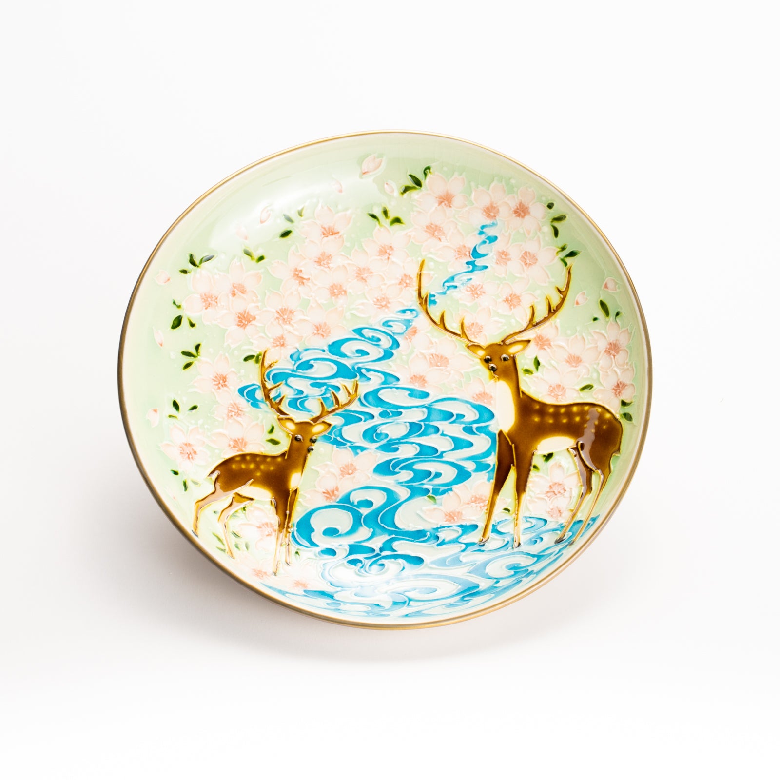 カップ&ソーサー　萌黄交趾"鹿に桜と観世水"A　一如 KOTOPOTTER