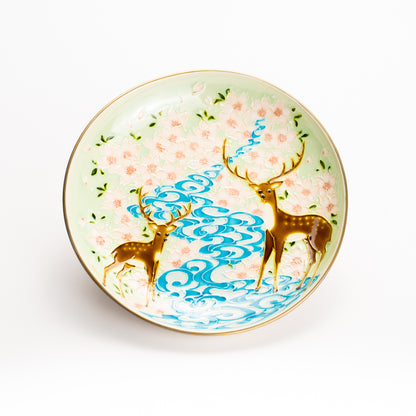 カップ&ソーサー　萌黄交趾"鹿に桜と観世水"A　一如 KOTOPOTTER