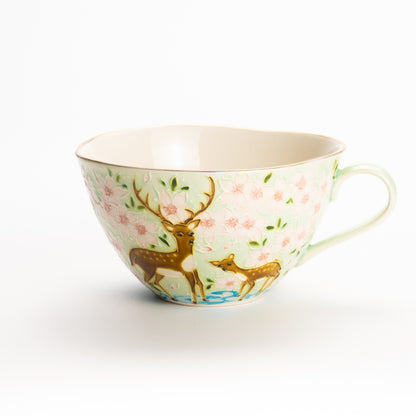 カップ&ソーサー　萌黄交趾"鹿に桜と観世水"A　一如 KOTOPOTTER