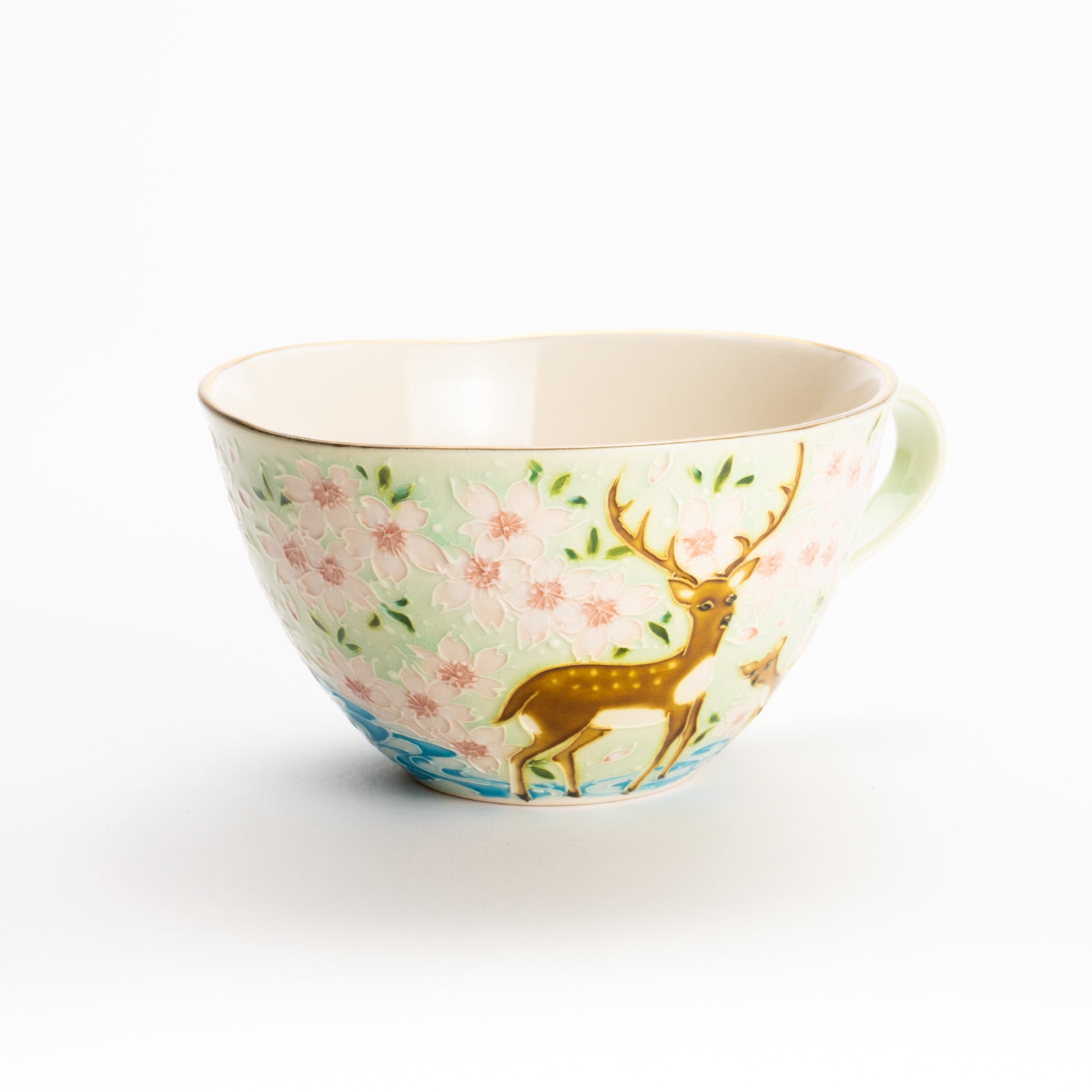 カップ&ソーサー　萌黄交趾"鹿に桜と観世水"A　一如 KOTOPOTTER