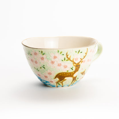 カップ&ソーサー　萌黄交趾"鹿に桜と観世水"A　一如 KOTOPOTTER