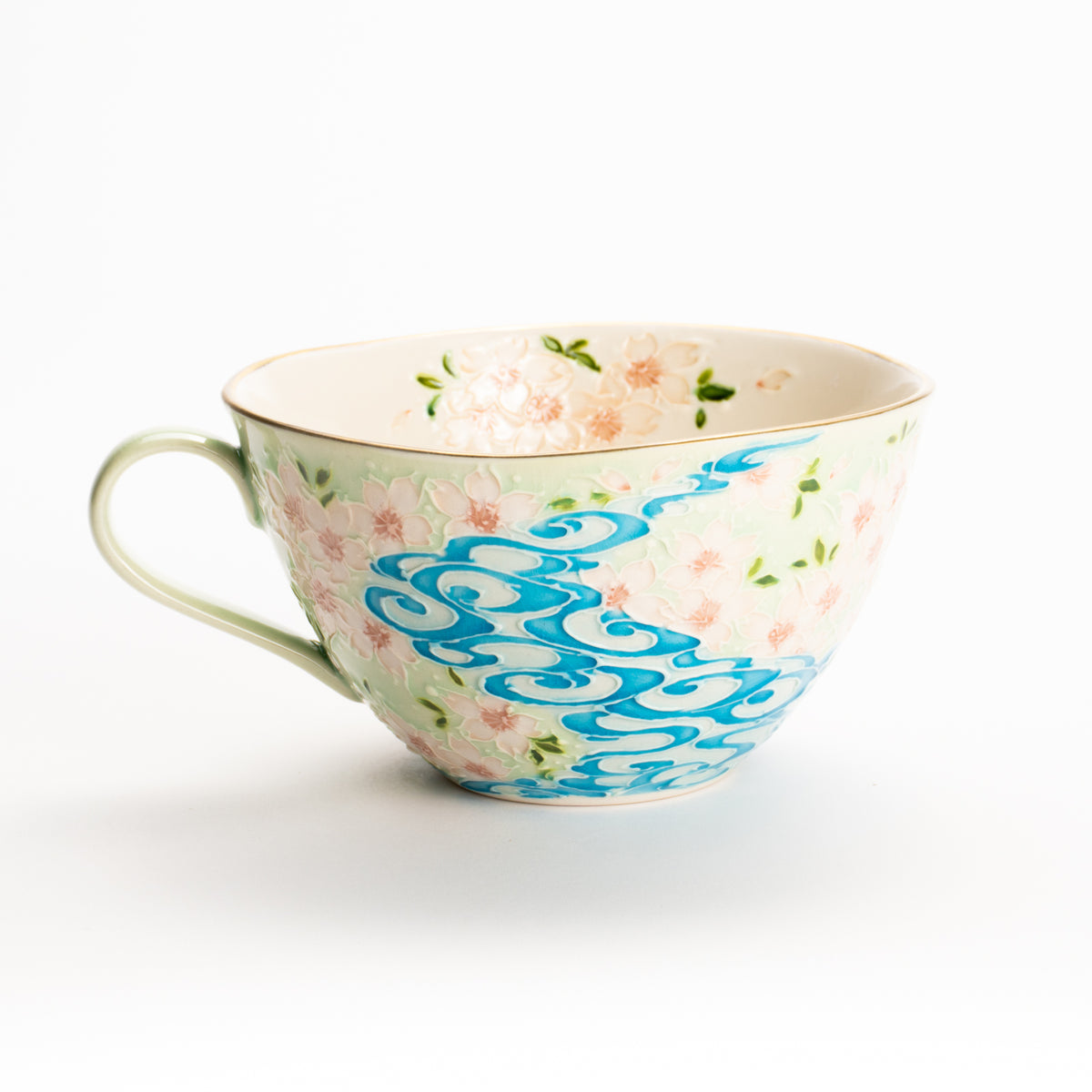 カップ&ソーサー　萌黄交趾"鹿に桜と観世水"A　一如 KOTOPOTTER