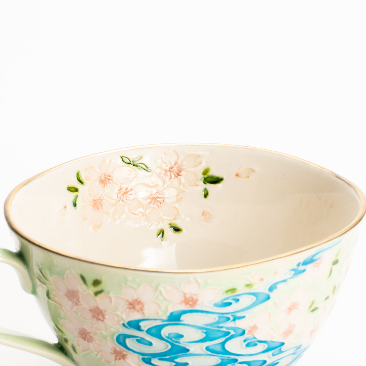 カップ&ソーサー　萌黄交趾"鹿に桜と観世水"A　一如 KOTOPOTTER