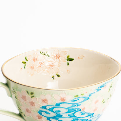 カップ&ソーサー　萌黄交趾"鹿に桜と観世水"A　一如 KOTOPOTTER