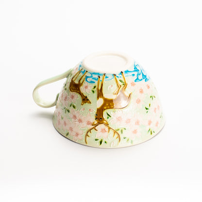 カップ&ソーサー　萌黄交趾"鹿に桜と観世水"A　一如 KOTOPOTTER