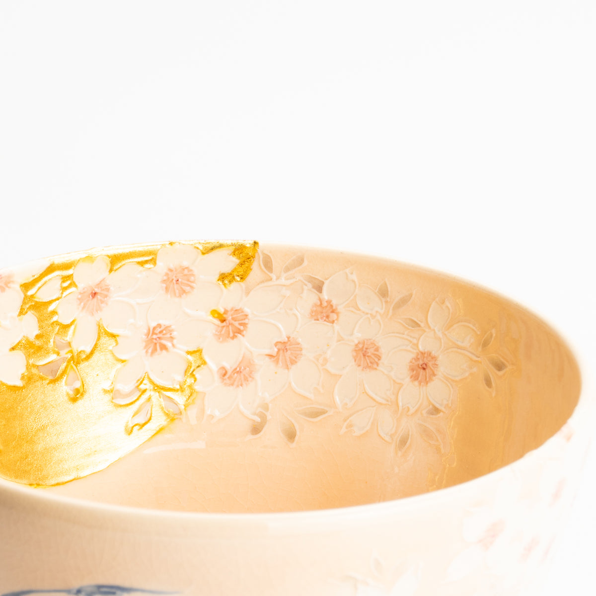抹茶碗　淡桃交趾"月下に桜に鹿"　一如 KOTOPOTTER