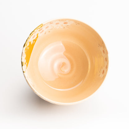 抹茶碗　淡桃交趾"月下に桜に鹿"　一如 KOTOPOTTER
