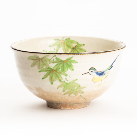 抹茶碗　青楓にカワセミと鮎　与し三 KOTOPOTTER