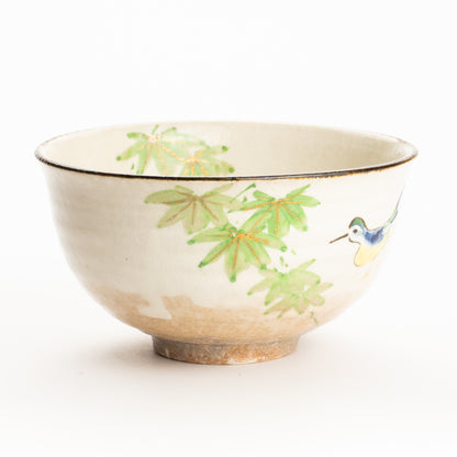 抹茶碗　青楓にカワセミと鮎　与し三 KOTOPOTTER