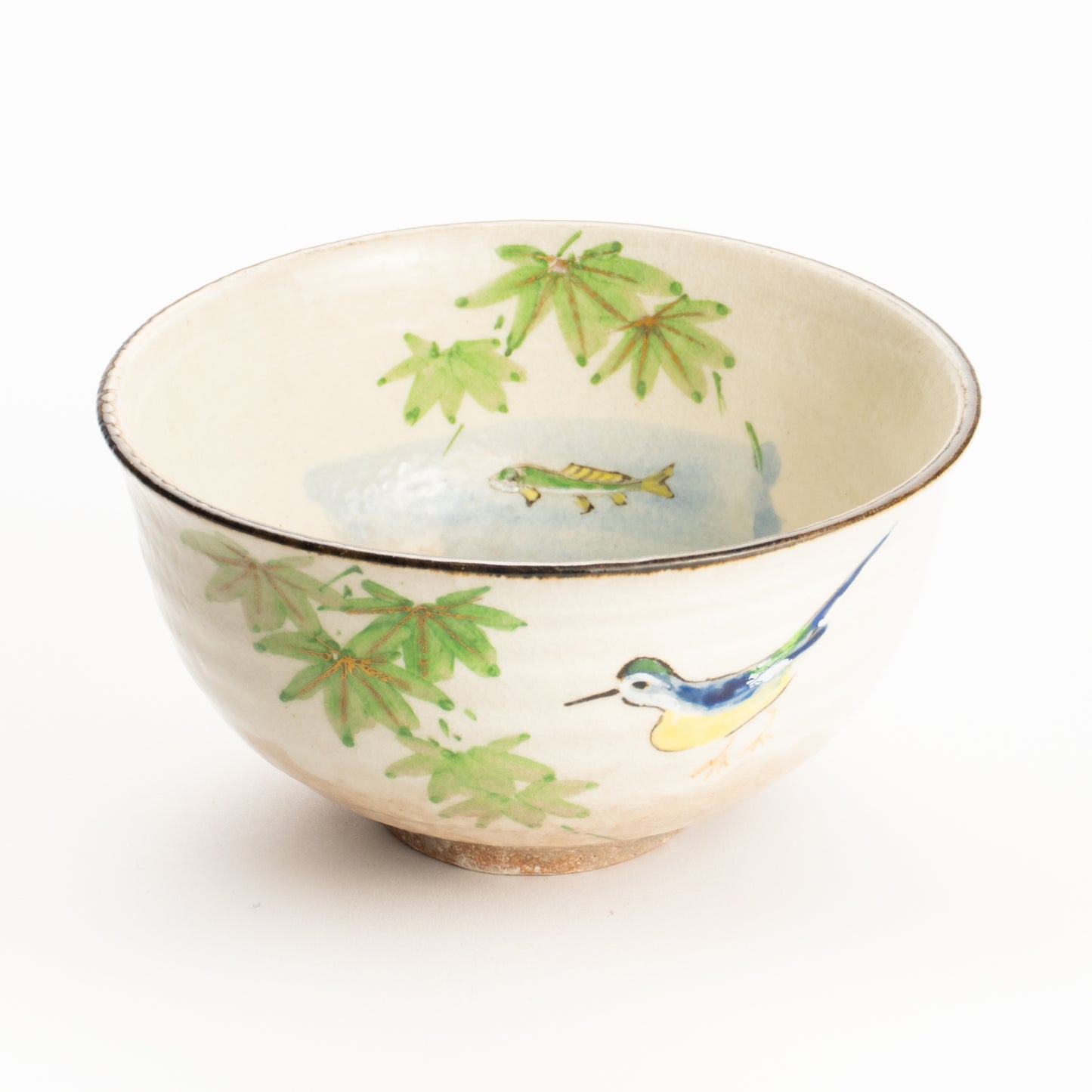 抹茶碗　青楓にカワセミと鮎　与し三 KOTOPOTTER
