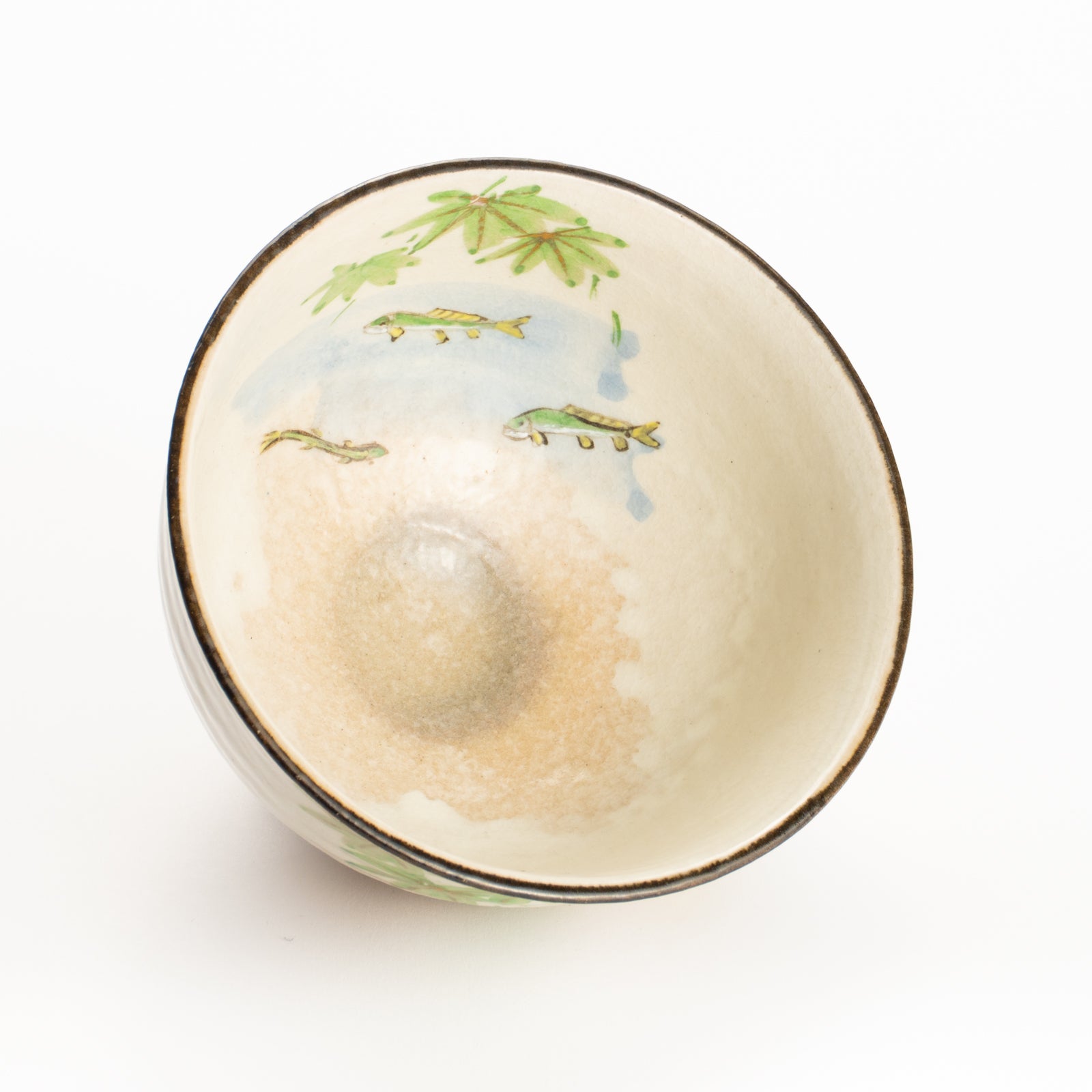 抹茶碗　青楓にカワセミと鮎　与し三 KOTOPOTTER