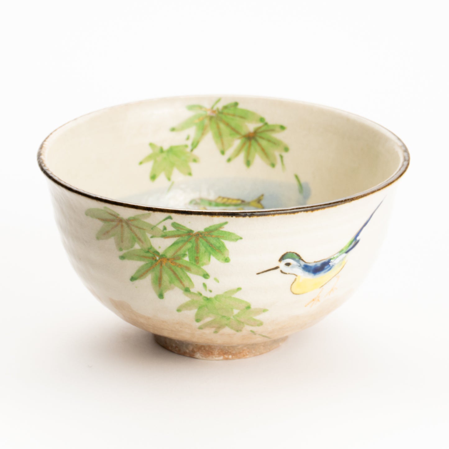 抹茶碗　青楓にカワセミと鮎　与し三 KOTOPOTTER