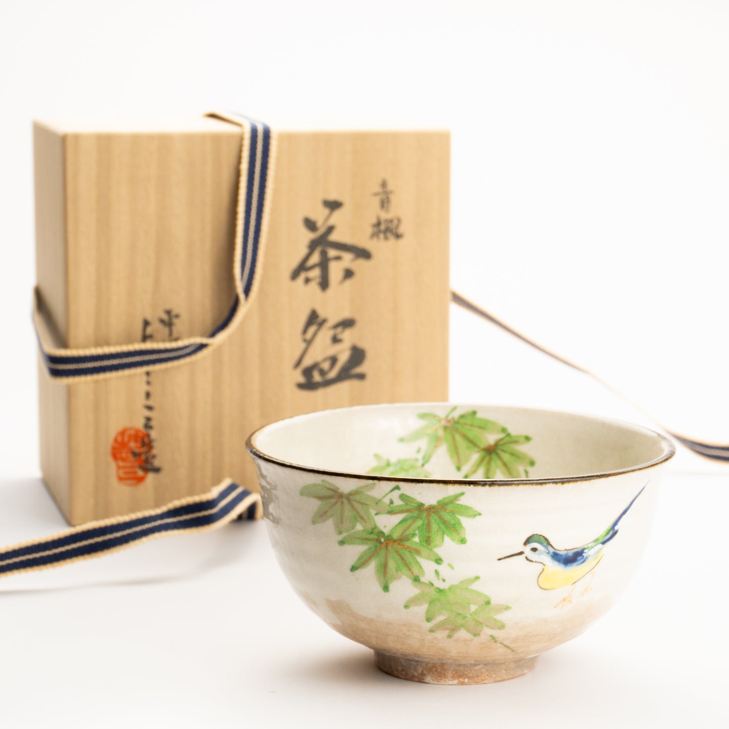 抹茶碗　青楓にカワセミと鮎　与し三 KOTOPOTTER