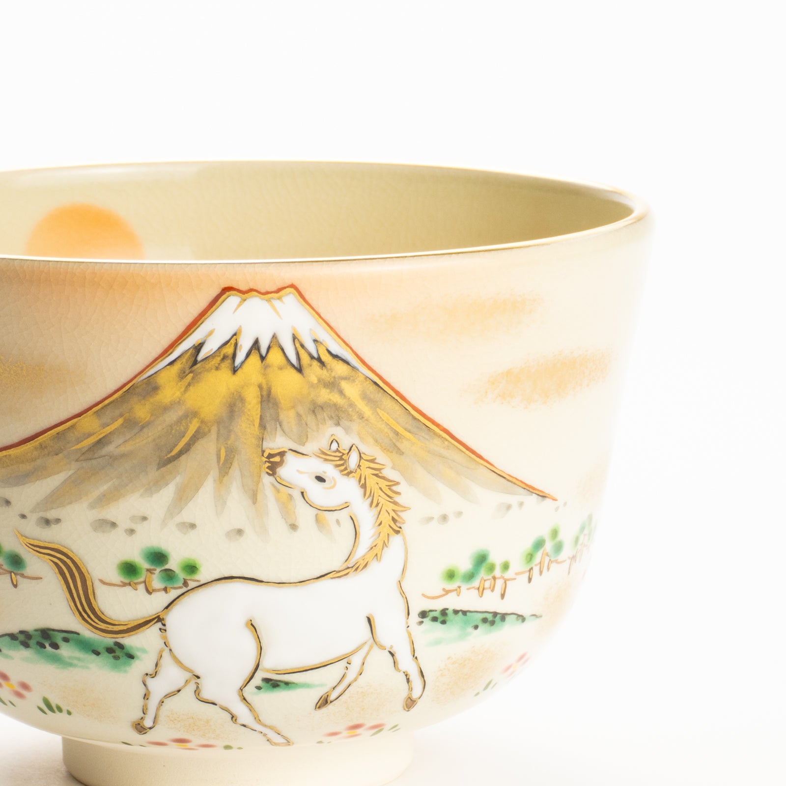 抹茶碗　旭に駿馬と富士　陶楽 KOTOPOTTER