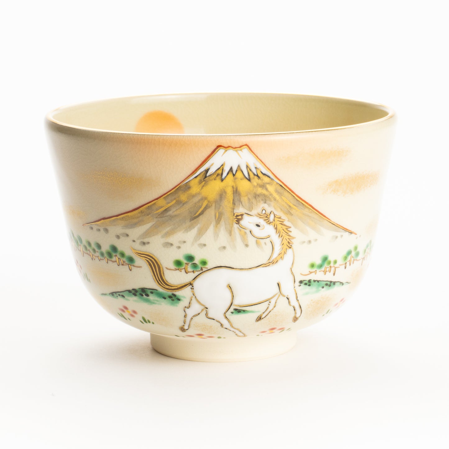 抹茶碗　旭に駿馬と富士　陶楽 KOTOPOTTER