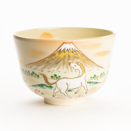 抹茶碗　旭に駿馬と富士　陶楽 KOTOPOTTER