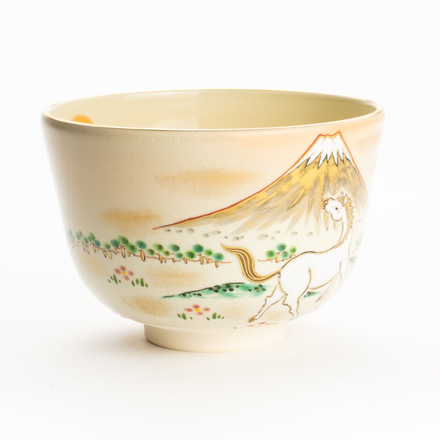 抹茶碗　旭に駿馬と富士　陶楽 KOTOPOTTER