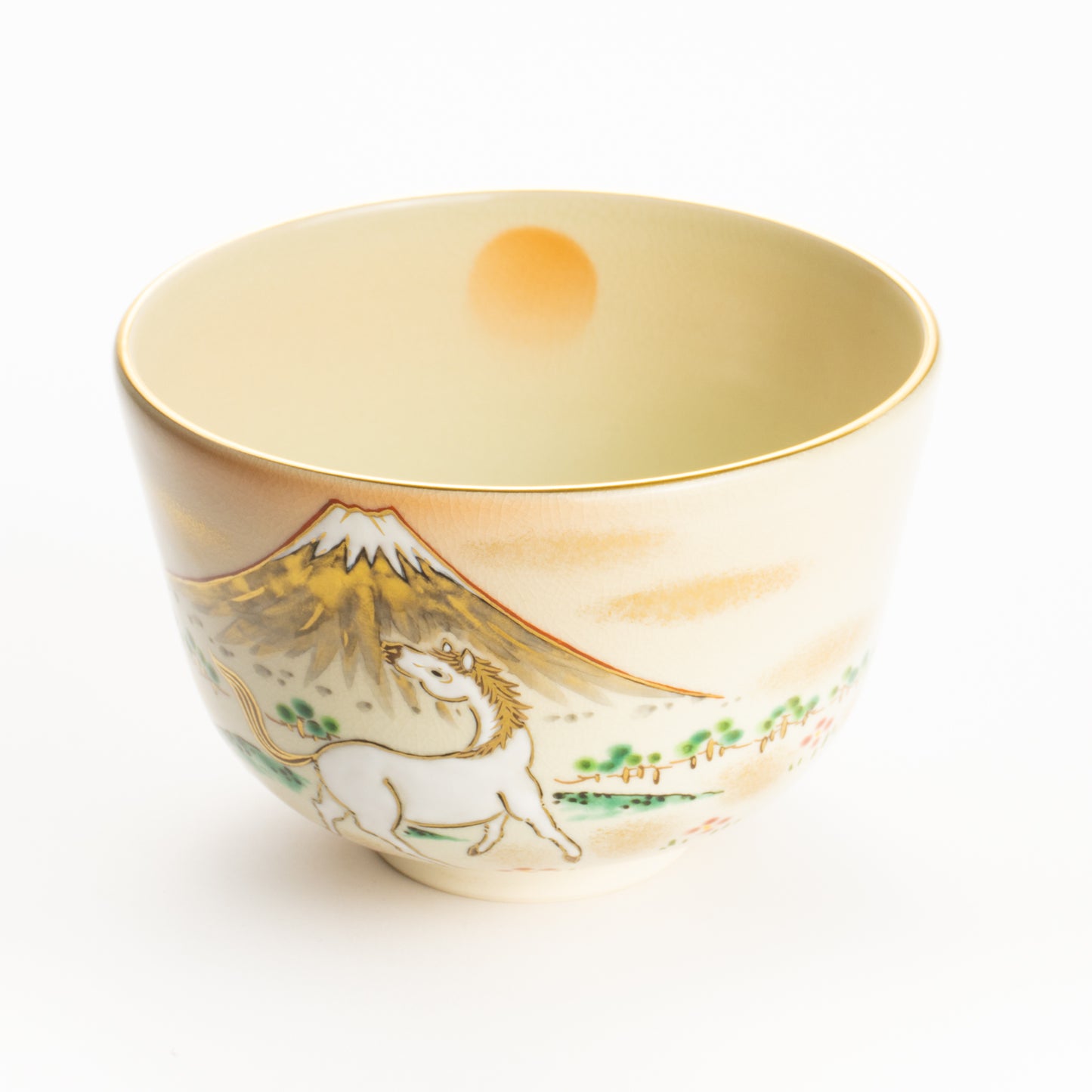 抹茶碗　旭に駿馬と富士　陶楽 KOTOPOTTER