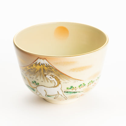 抹茶碗　旭に駿馬と富士　陶楽 KOTOPOTTER