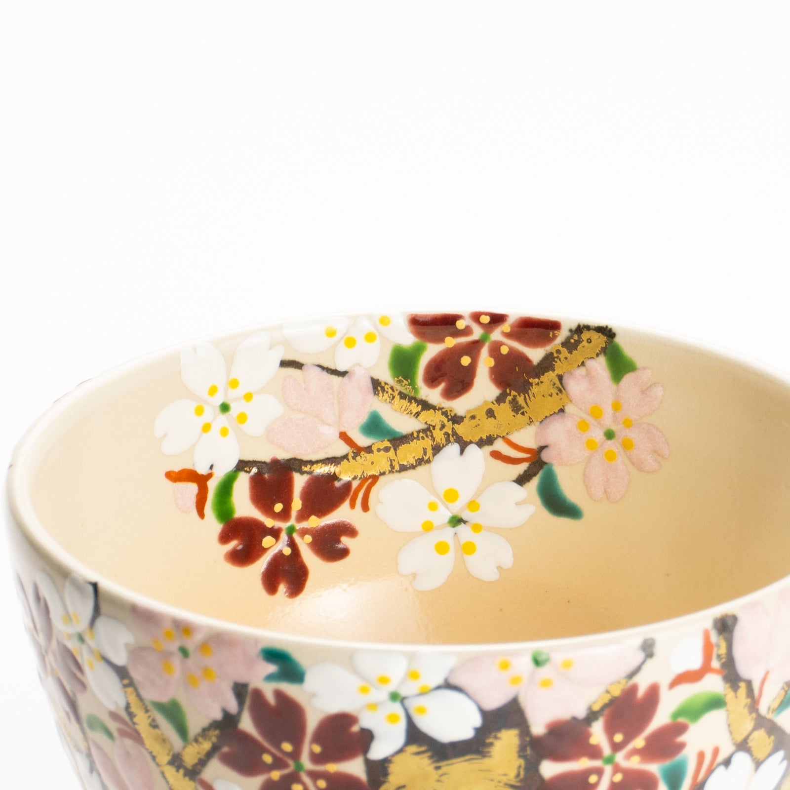 K01147【京焼 清水焼 花山水紀 絵付】桜 花 絵付 蒸茶碗 二客 蓋物 蓋