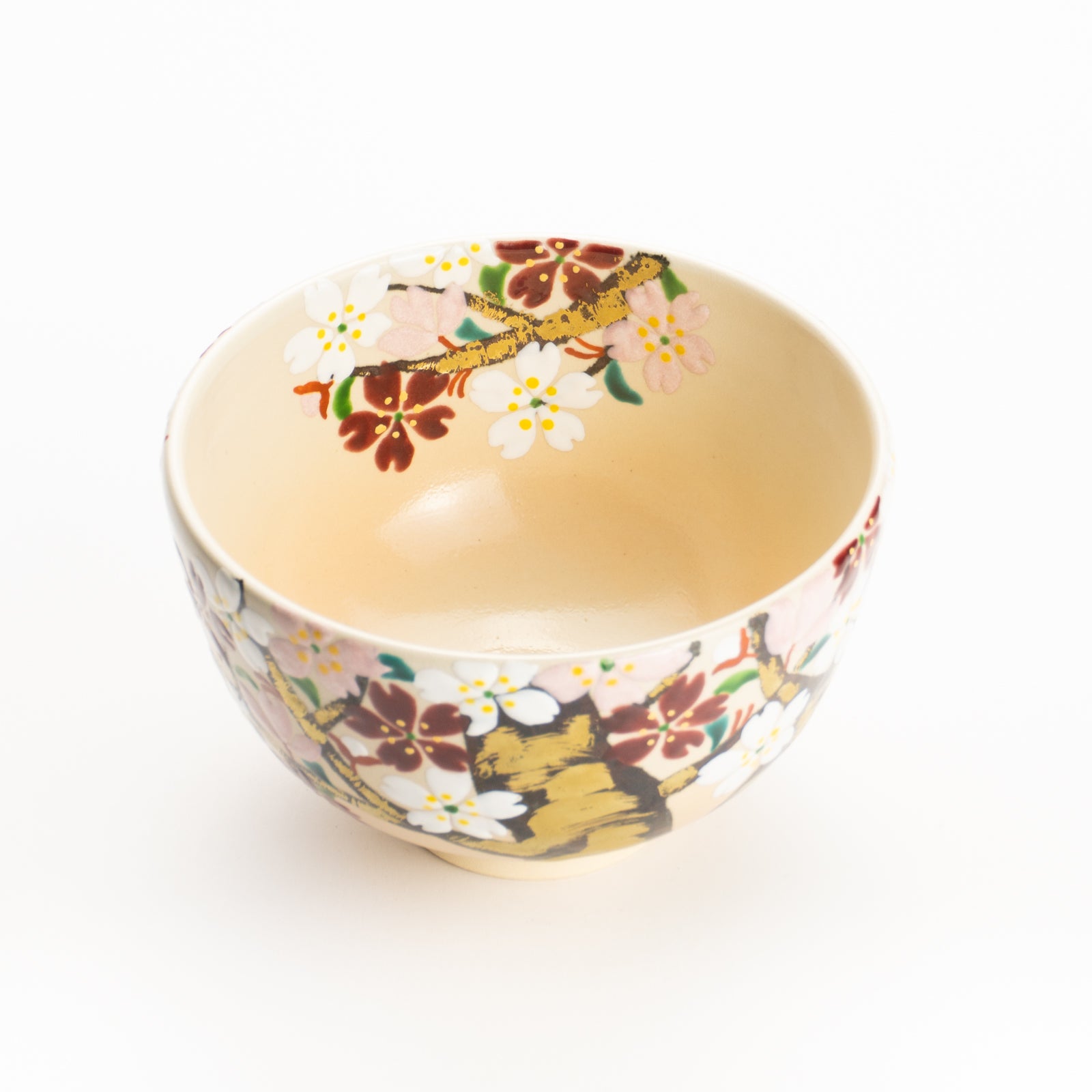 K01147【京焼 清水焼 花山水紀 絵付】桜 花 絵付 蒸茶碗 二客 蓋物 蓋