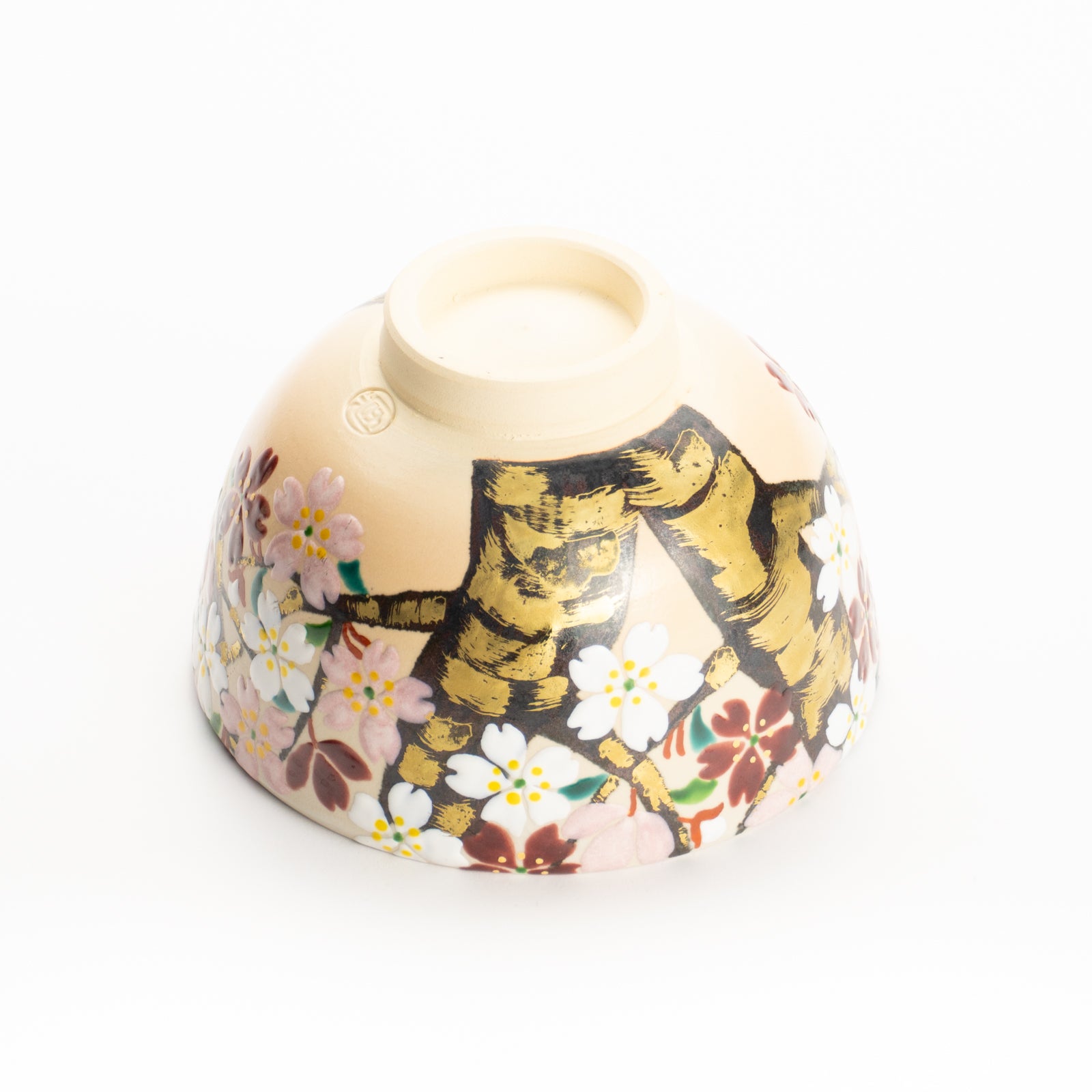 K01147【京焼 清水焼 花山水紀 絵付】桜 花 絵付 蒸茶碗 二客 蓋物 蓋
