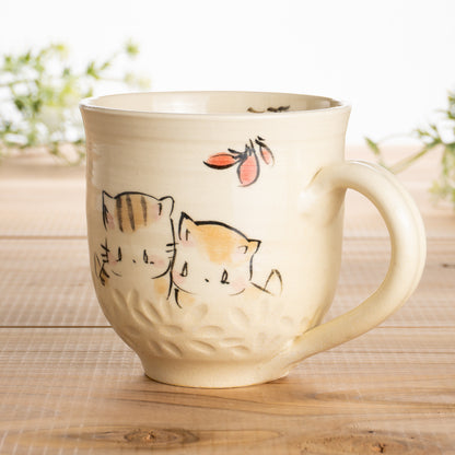 マグカップ　仲良し猫G　工房咲楽 - Handcrafted Japanese pottery from Kyoto - Kyo ware / Kiyomizu ware.