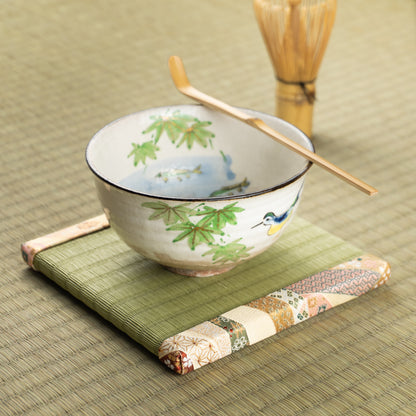 抹茶碗　青楓にカワセミと鮎　与し三 KOTOPOTTER