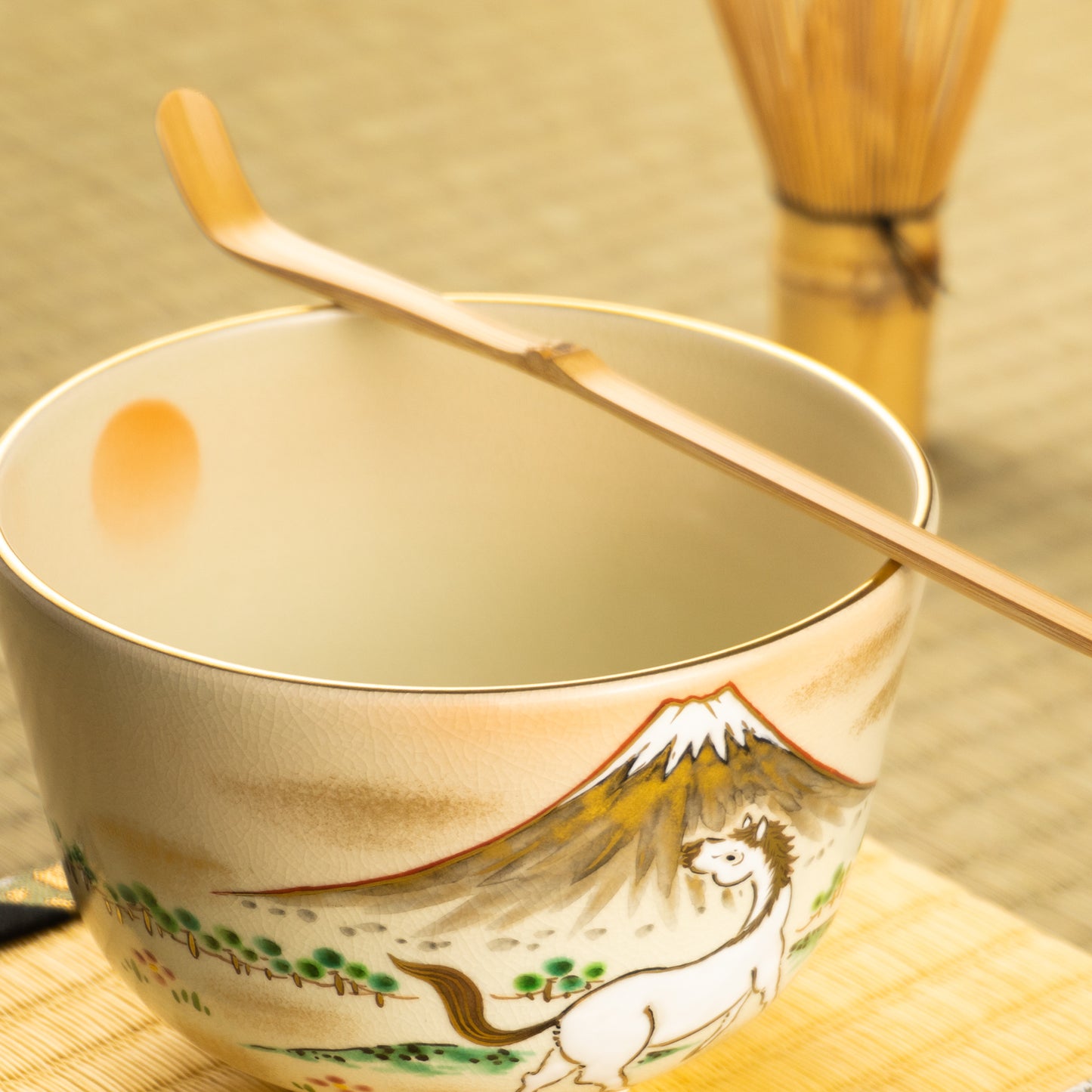 抹茶碗　旭に駿馬と富士　陶楽 KOTOPOTTER